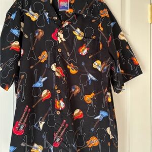 DEM CRAZY Mens XL Button-Up Shirt with Colorful Guitar Print